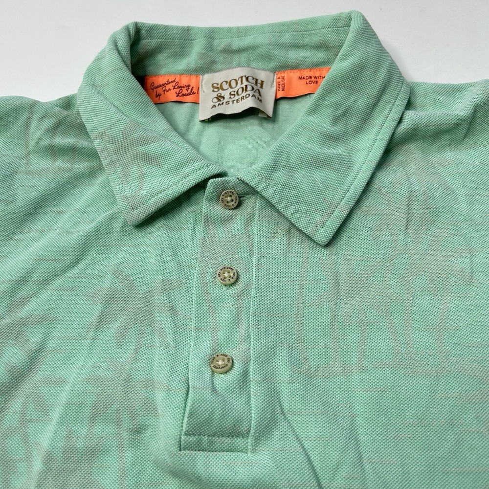 Scotch & Soda Shirt Mens Large Polo 100% Cotton Short Sleeve Knit Palms Graphic